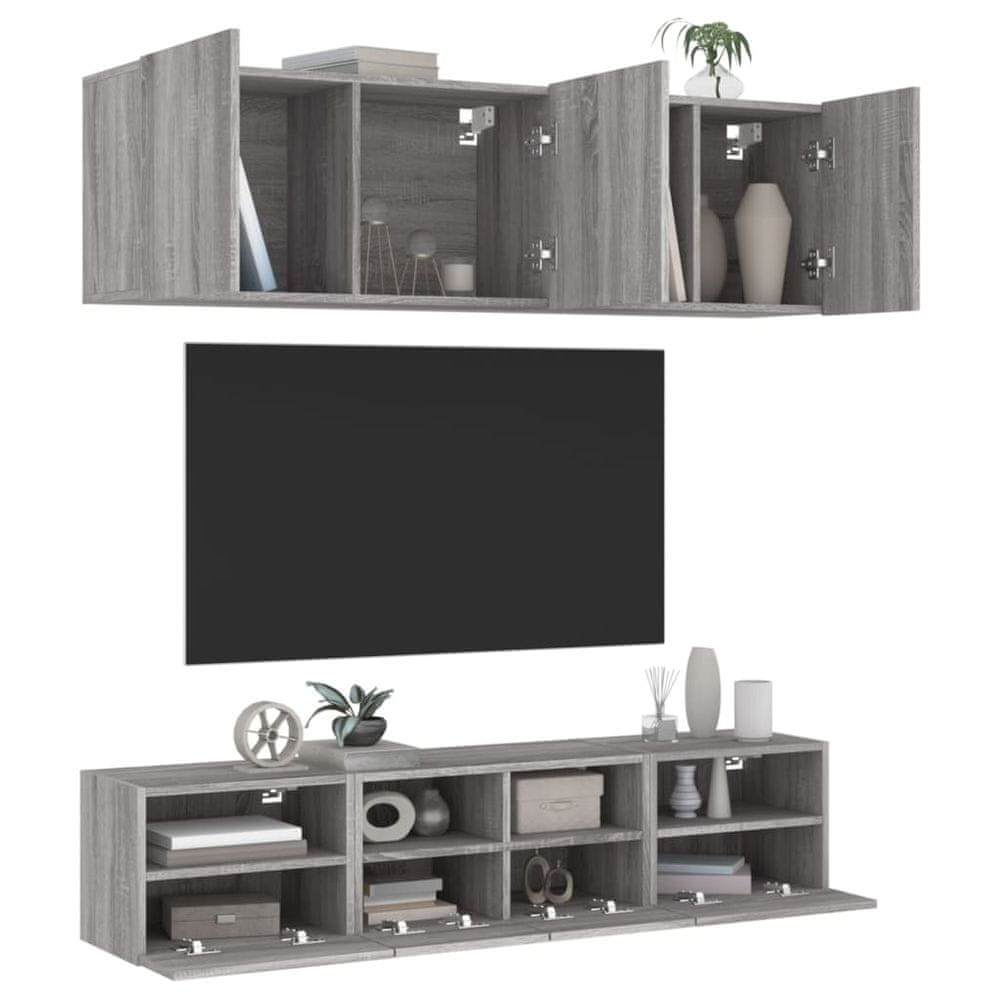 Vidaxl 5-dielne TV nástenné skrinky sivý dub sonoma kompozitné drevo